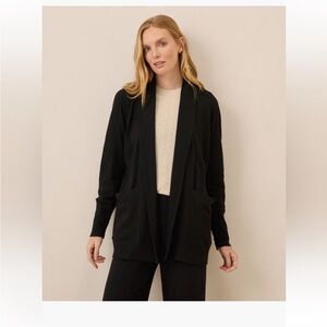 PACT Organic Cotton Airplane Wrap Cardigan Black Open Front Pockets Capsule